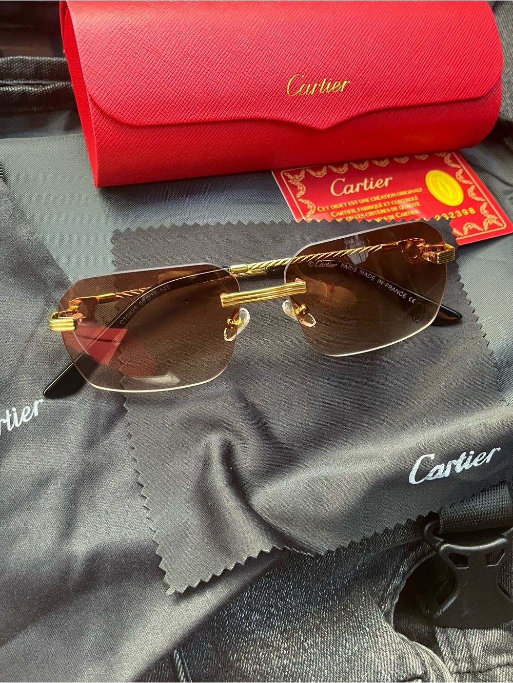Cartier Rimless Sunglasses in Gold with Brown Gradient Lenses